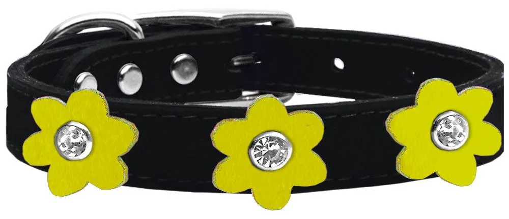 Flower Leather Collar Black With Yellow Flowers Size 24