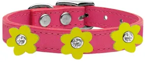 Flower Leather Collar Pink With Yellow Flowers Size 22