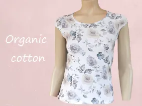 Flowerprint T shirt in biologische katoenen jersey/ flower printed T shirt organic cotton