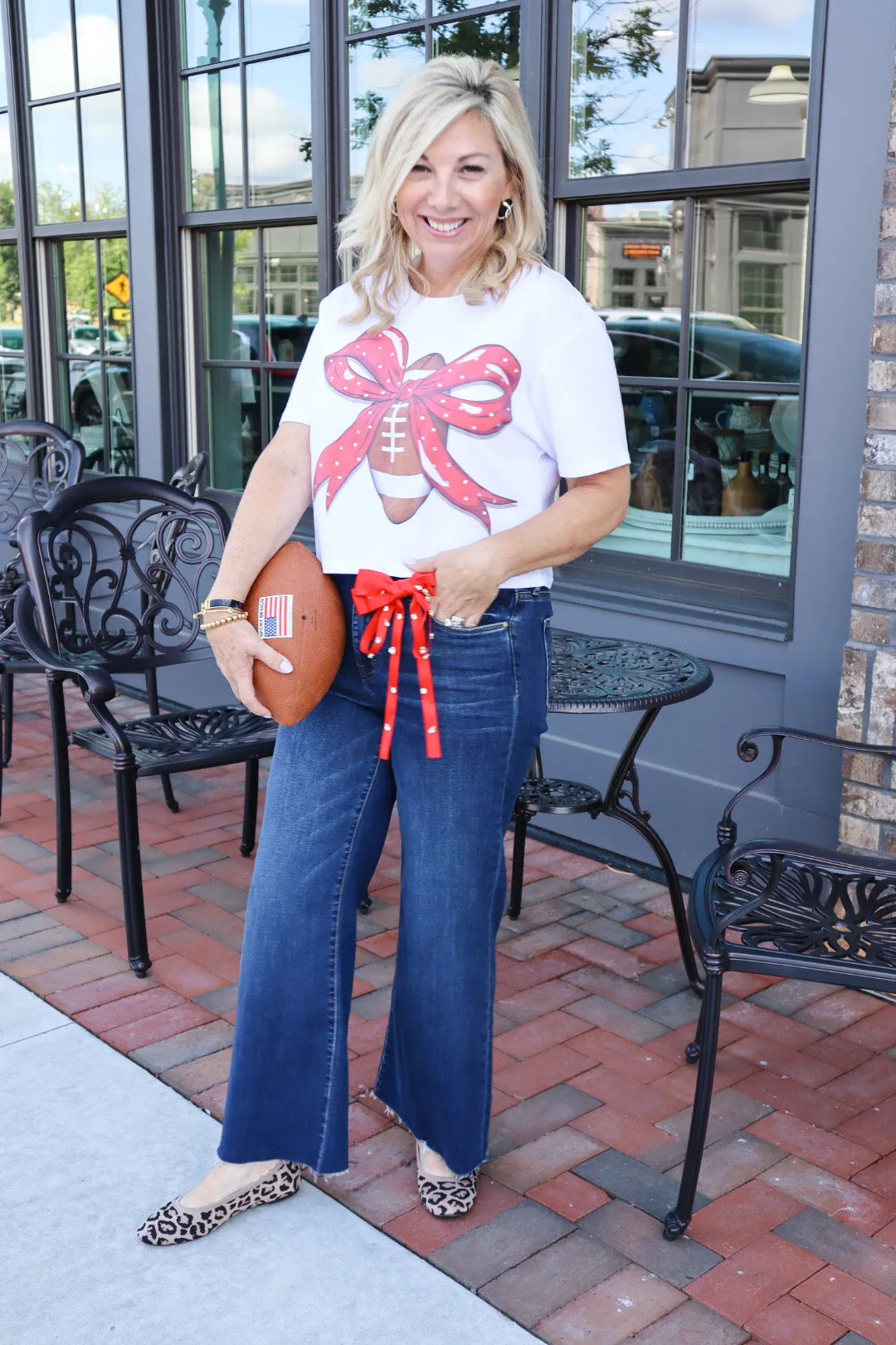 Football Bow Graphic Crop Top