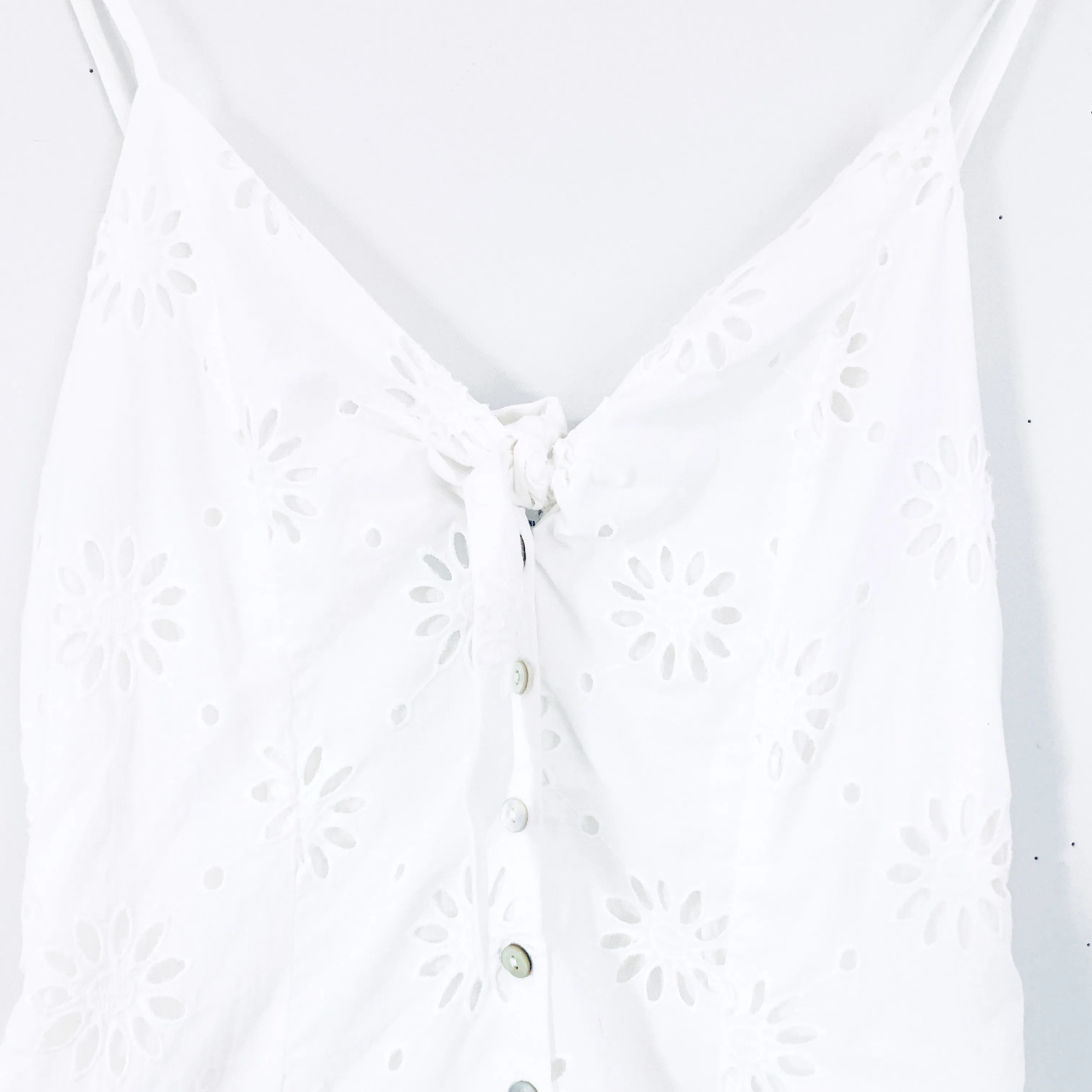 Forever 21 White Eyelet Tie Front Romper with Buttons NWT- Size S