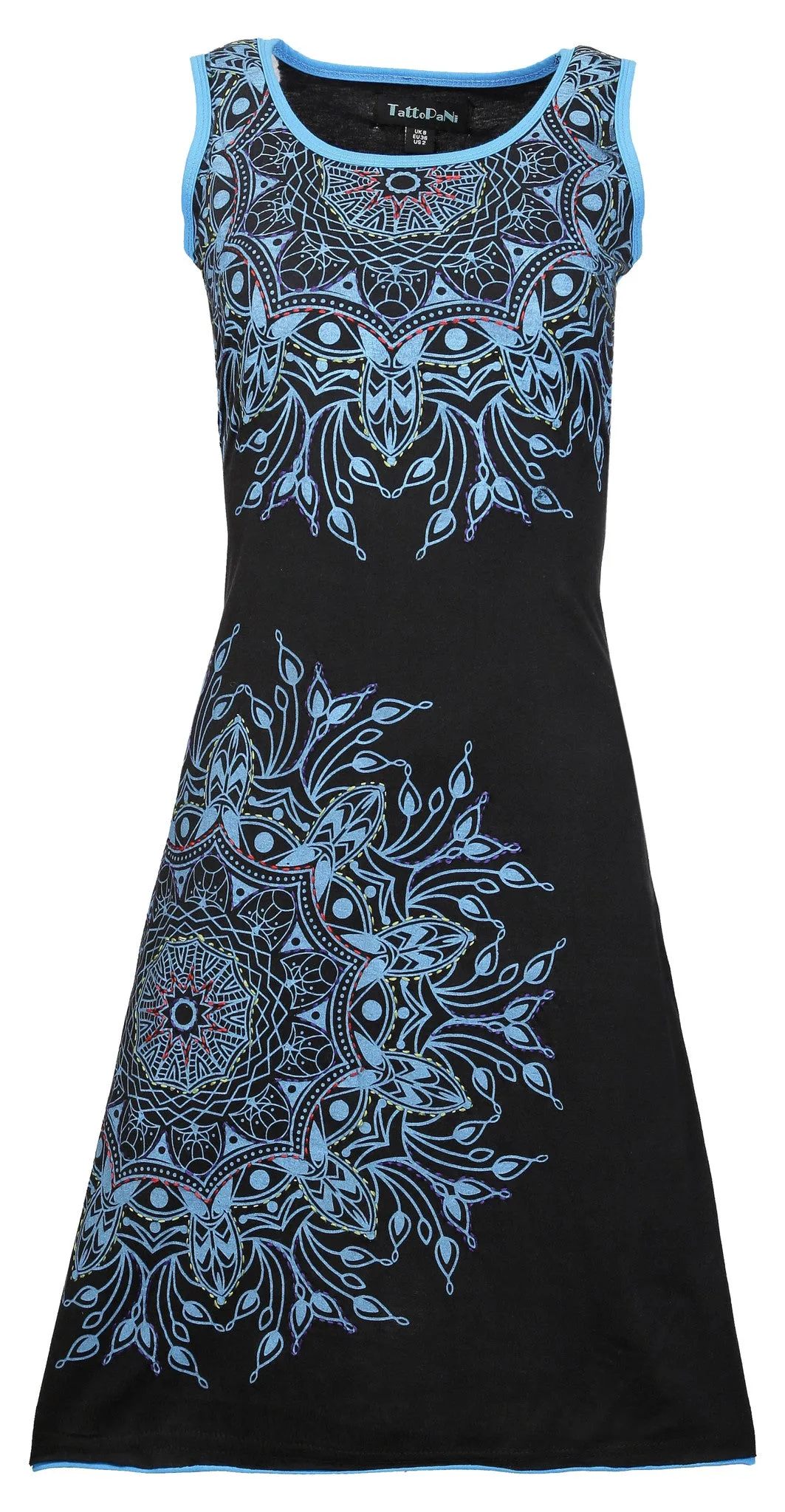 Front Mandala Print & Embroidery Sleeveless Dress.