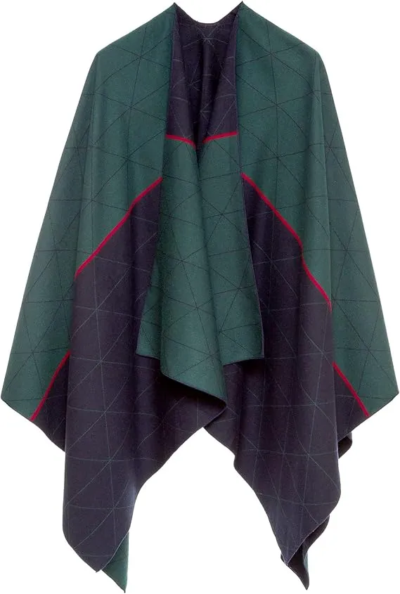 Geometric Navy Luxurious Knit Sweater Poncho Cardigan