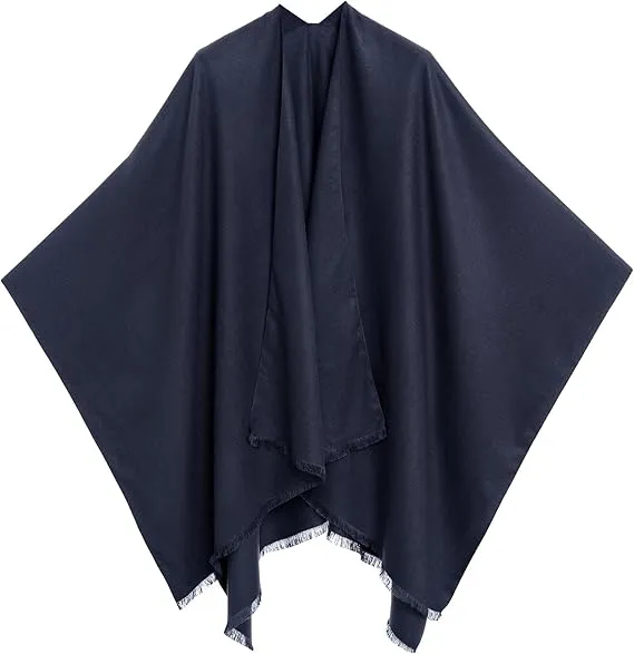 Geometric Navy Luxurious Knit Sweater Poncho Cardigan