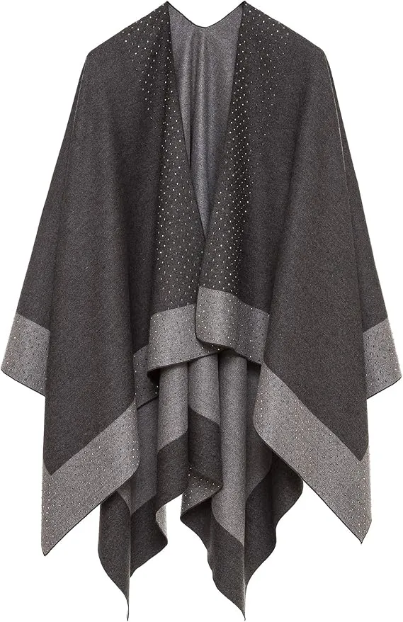 Geometric Navy Luxurious Knit Sweater Poncho Cardigan