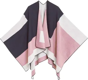 Geometric Pink Luxurious Knit Sweater Poncho Cardigan