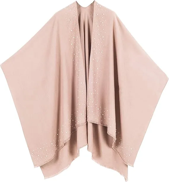 Geometric Pink Luxurious Knit Sweater Poncho Cardigan