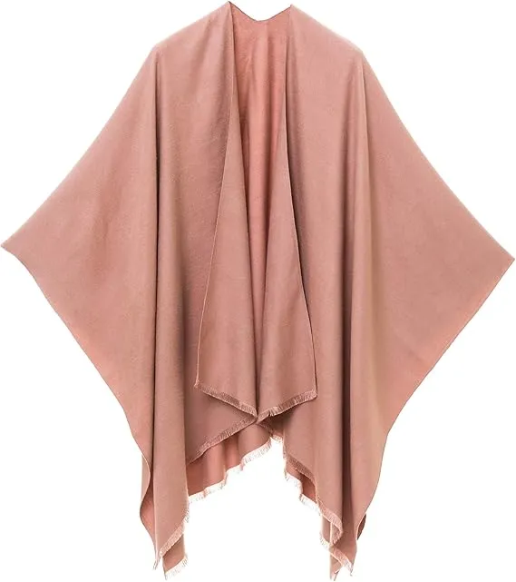 Geometric Pink Luxurious Knit Sweater Poncho Cardigan