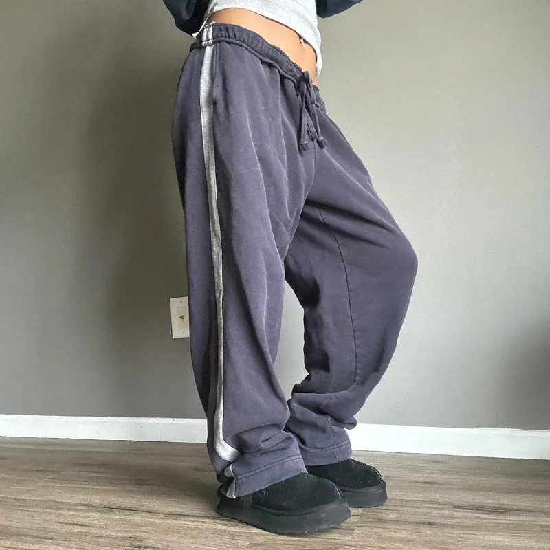 Girlary comfy school outfits 2024 New Sports Lace-up Elastic Waist Sweatpants Women's All-Match High Waist Loose Wide Leg Straight Trousers