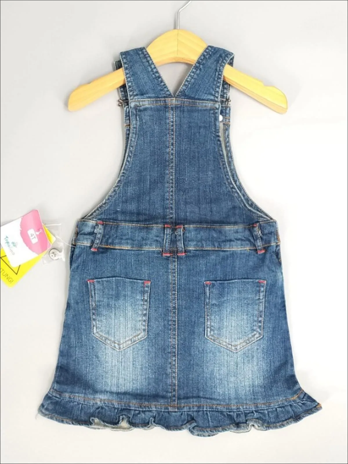 Girls Denim Overall Dress with Heart Pocket