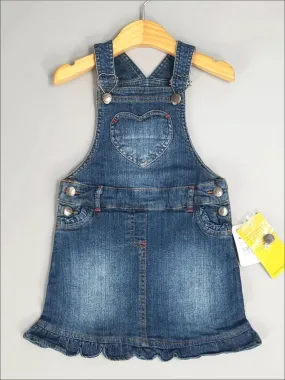 Girls Denim Overall Dress with Heart Pocket