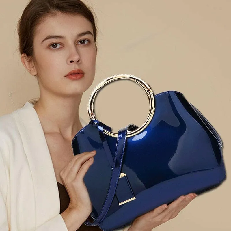 Glossy Navy Blue One-shoulder Wedding Bag with Metal Handle Crossbody