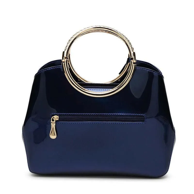 Glossy Navy Blue One-shoulder Wedding Bag with Metal Handle Crossbody