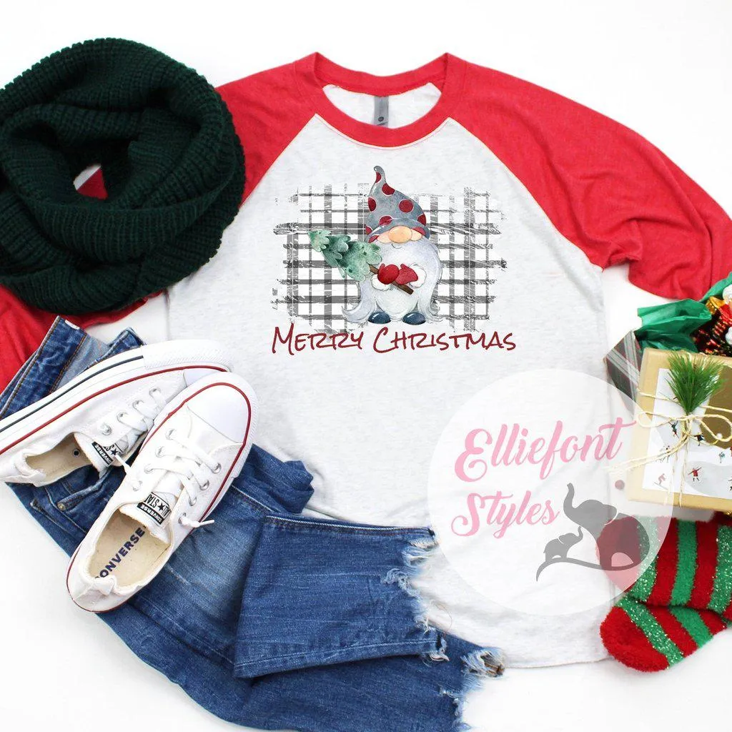 Gnome Merry Christmas Shirt Raglan Baseball Tee Shirt Christmas Holiday