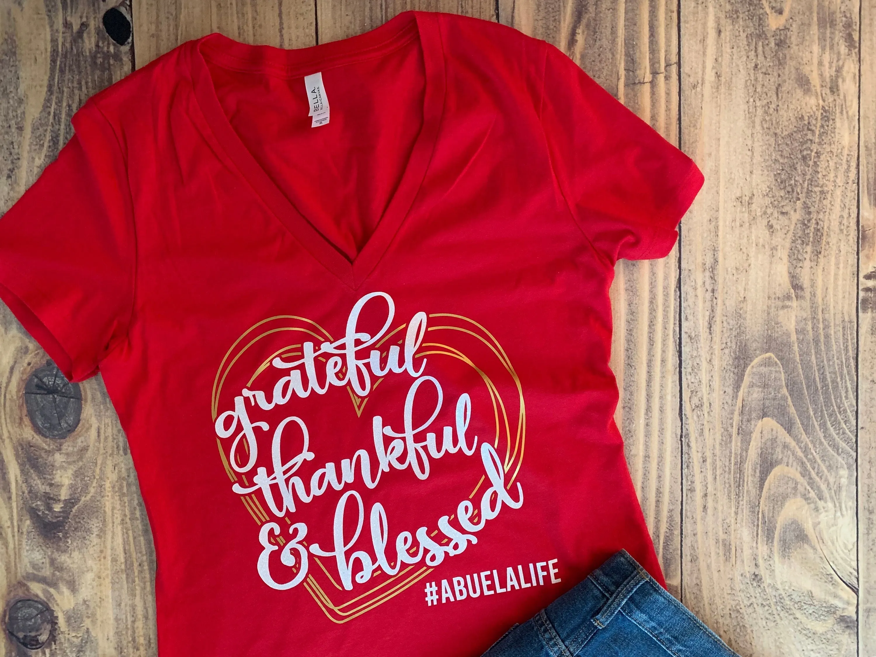 Grateful Thankful Blessed Abuela Mom Mama Grandma Shirt Personalized - Customize Colors Thanksgiving