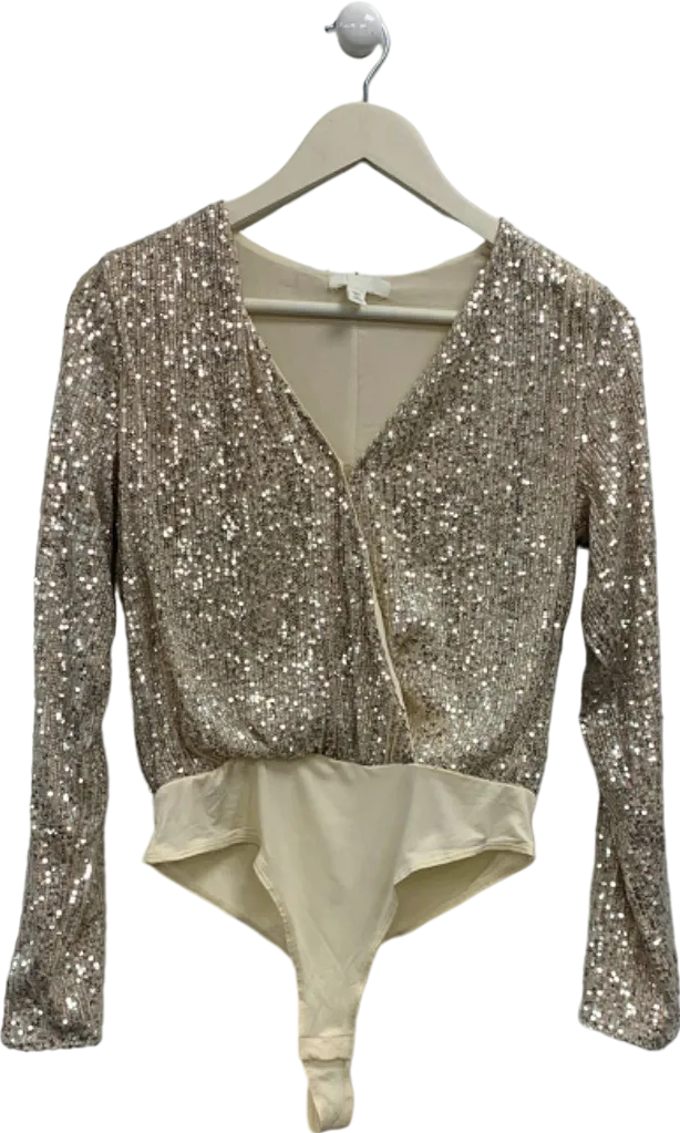 H&M Beige Sequin Bodysuit UK 8