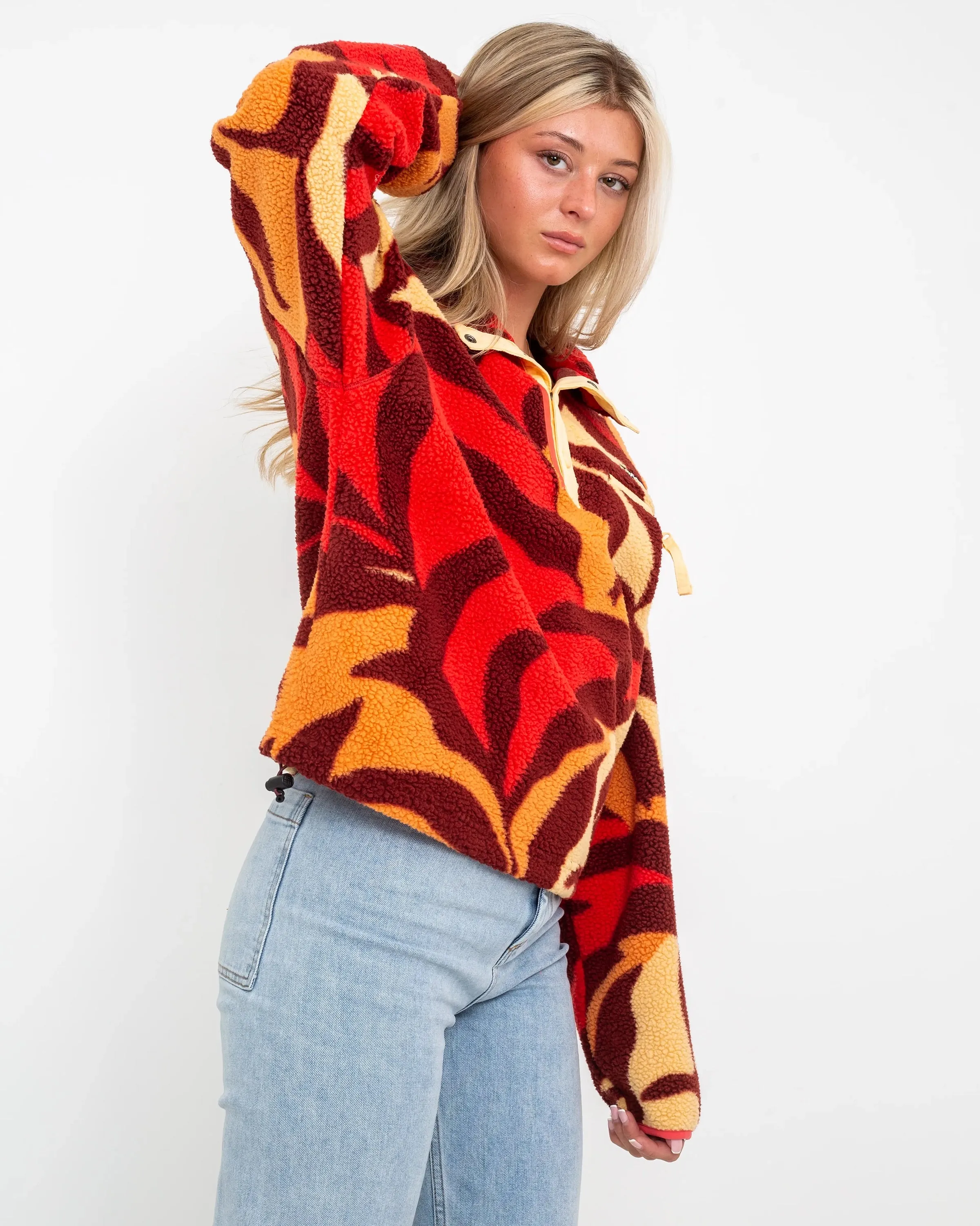 Helvetia Cropped Half Snap Fleece Jacket in Spice Floristic, Sunkissed & Juicy