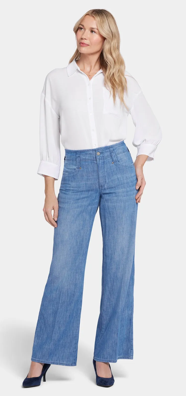 High Rise Teresa Wide Leg Jeans Mediumblauw Premium Denim | Corfu