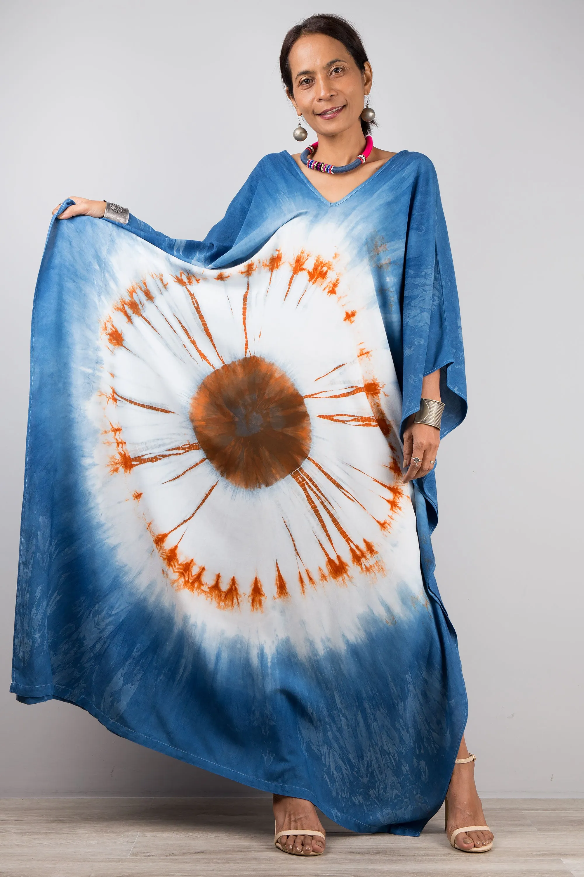 Indigo tie dye kaftan