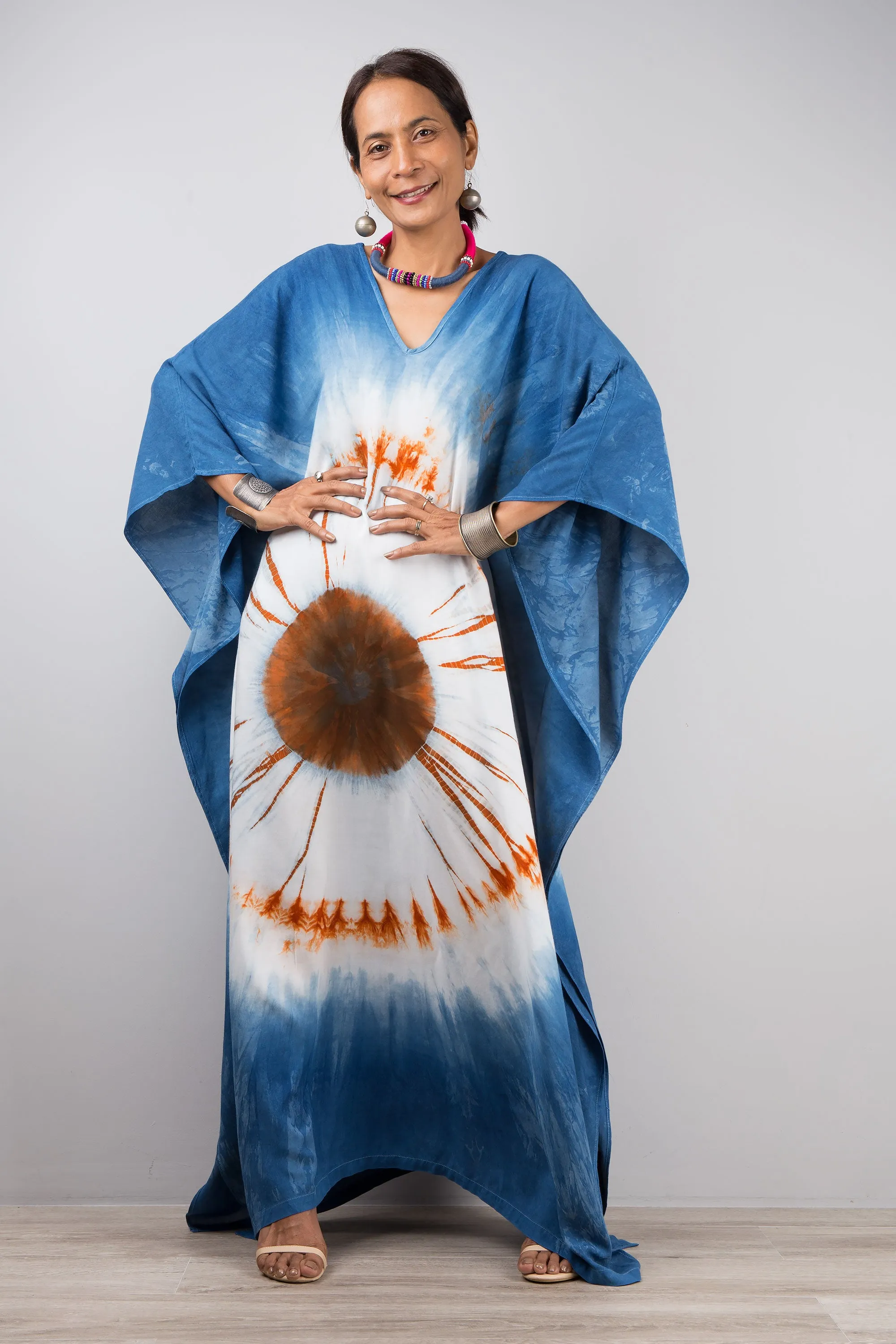 Indigo tie dye kaftan