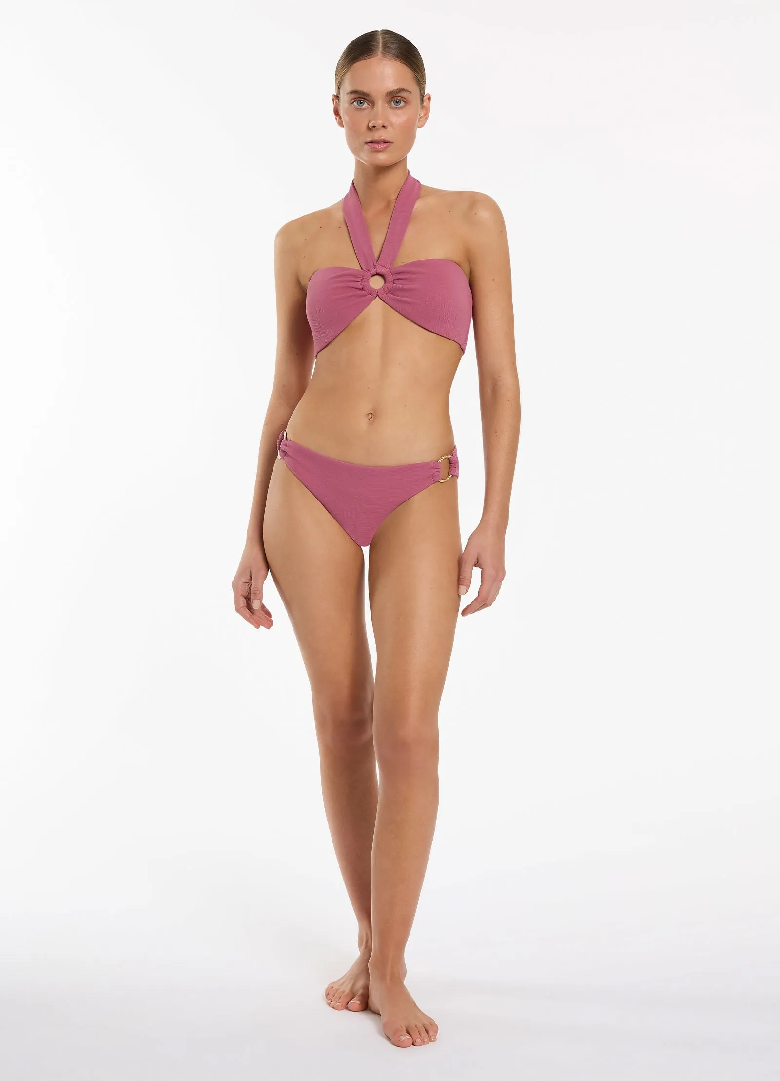 Isla Rib Trim Side Hipster Bikini Bottom - Mauve