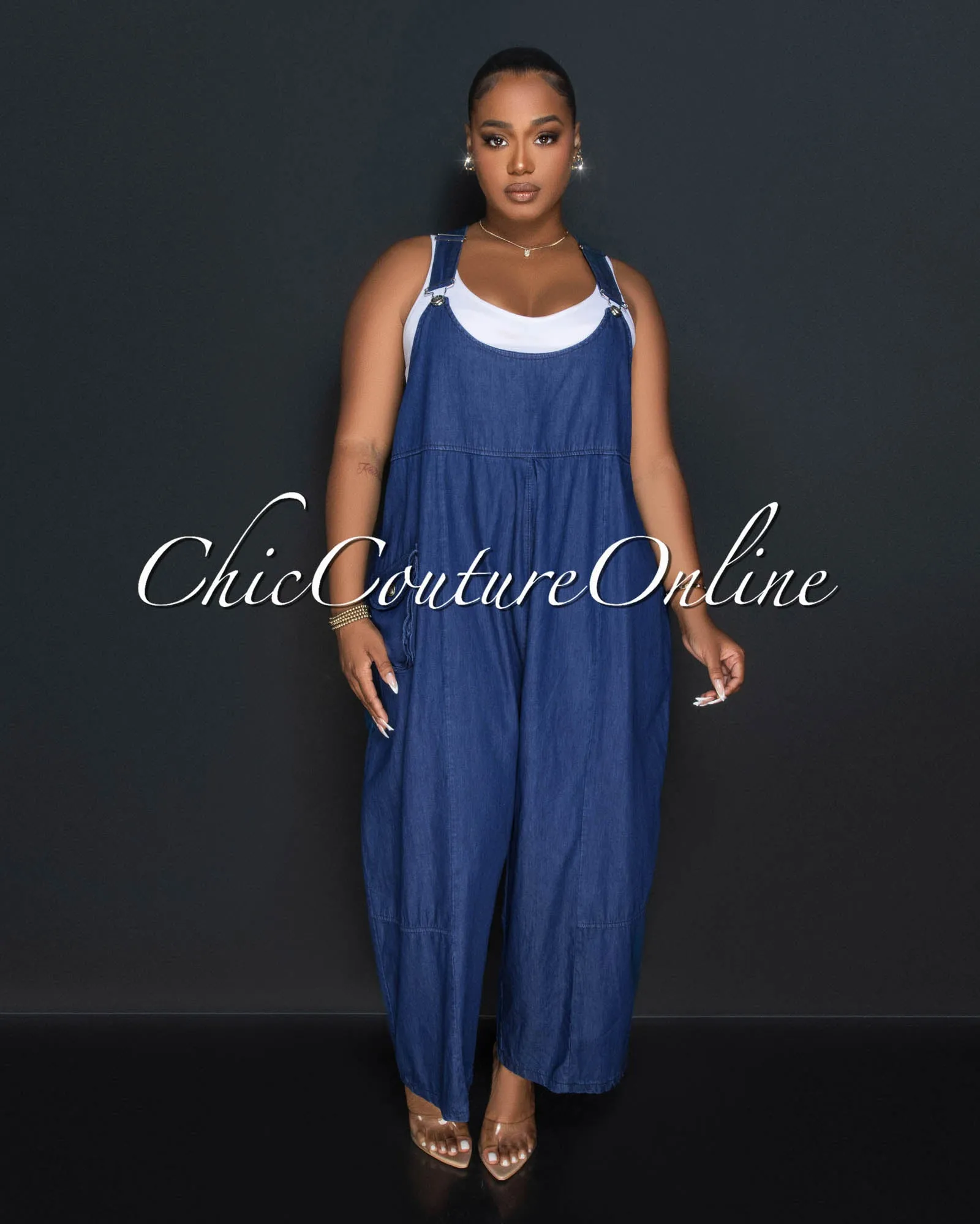 Jamie Dark Denim Overall Wide Legs Jumpsuit