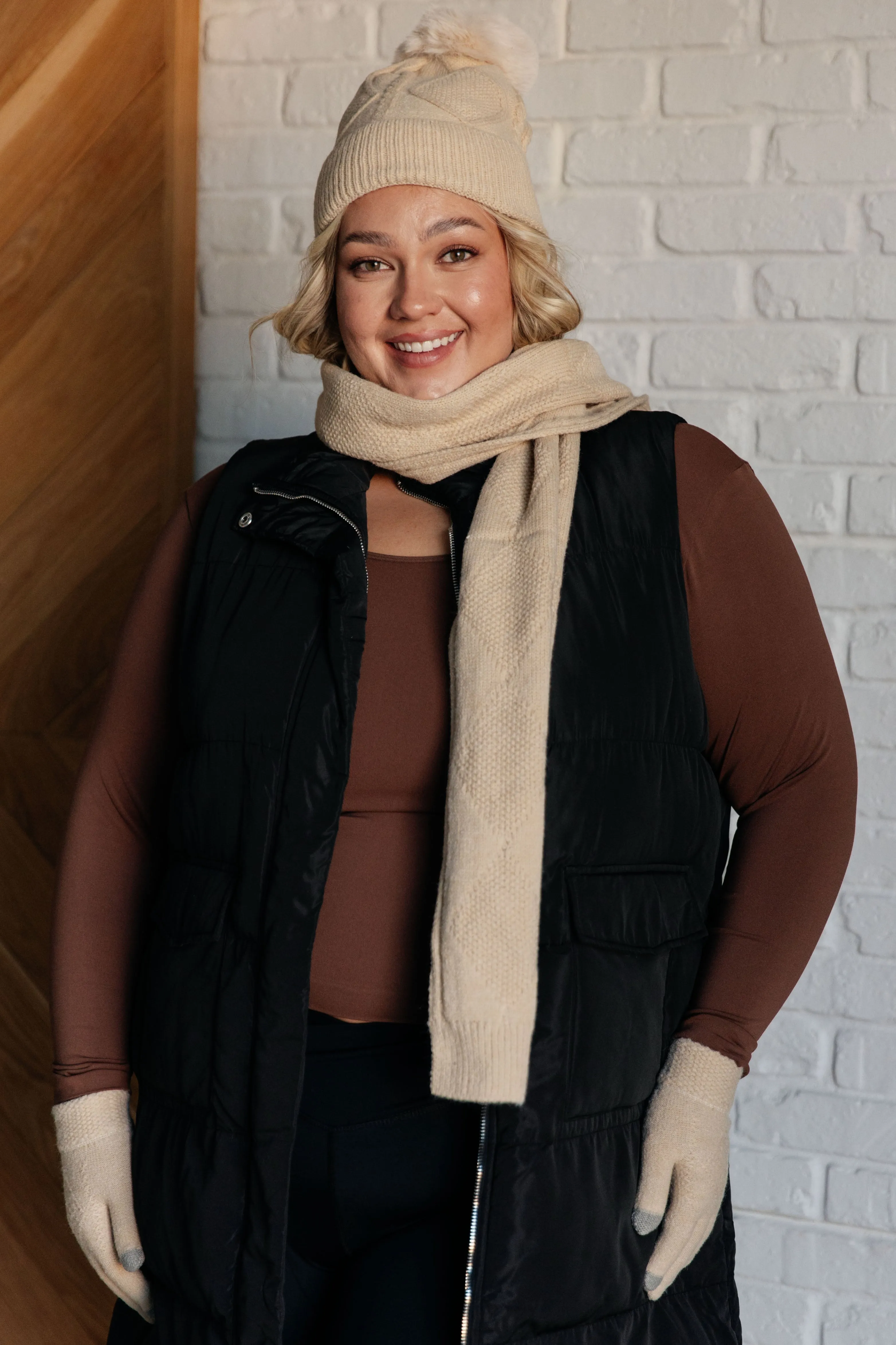 Jane Frost Beanie, Glove, and Scarf Set in Beige - 12/4