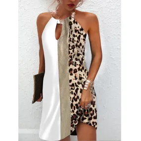 JuliaFashion - 2024 Sexy Leopard Print Sleeveless Backless Halter Patchwork Dress