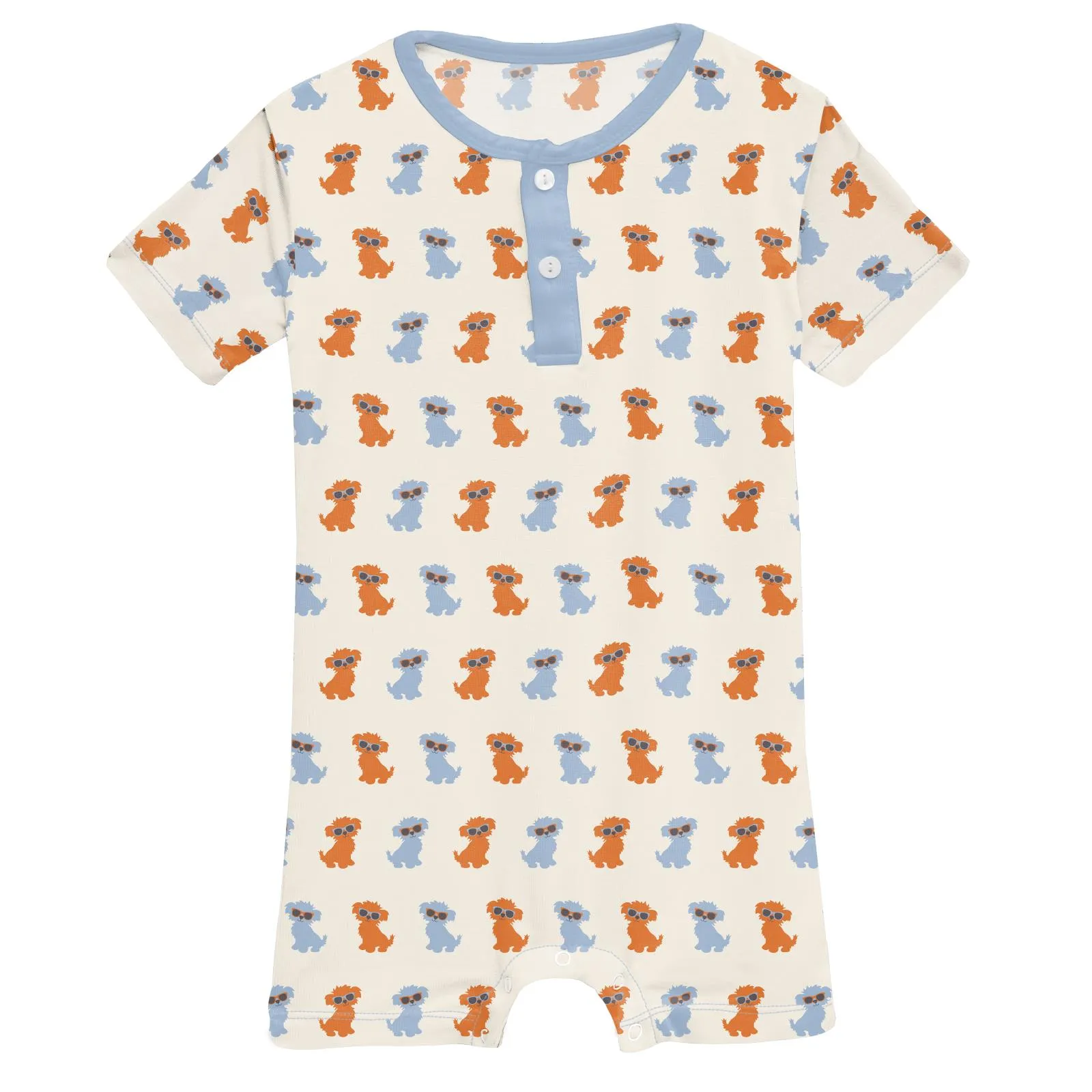 Kickee Pants Short Sleeve Henley Romper - Natural Beach Pup