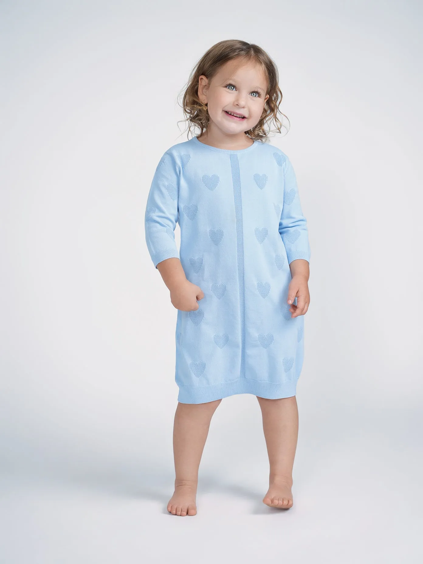 Kids Heart Knit Dress Blue