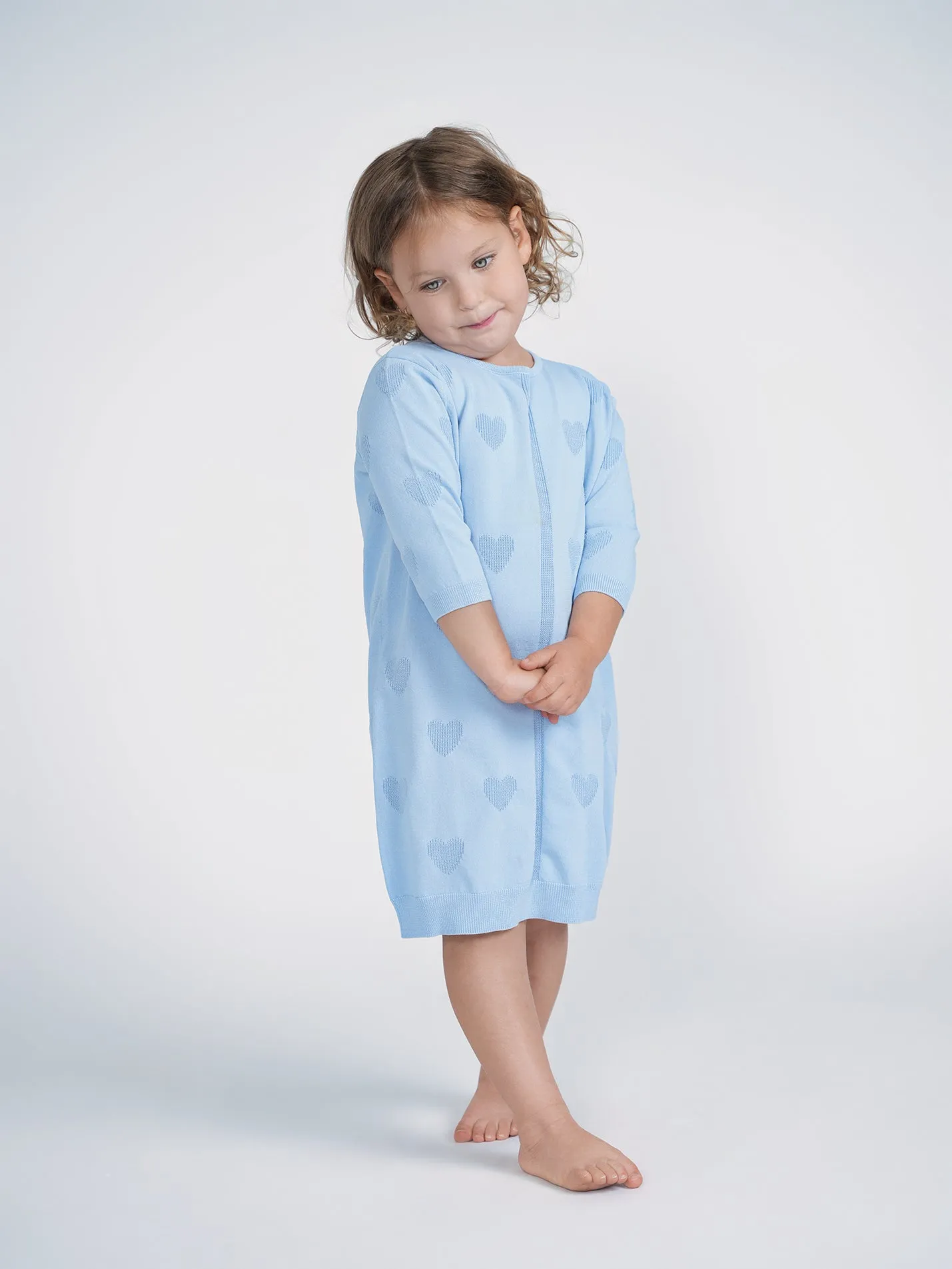 Kids Heart Knit Dress Blue