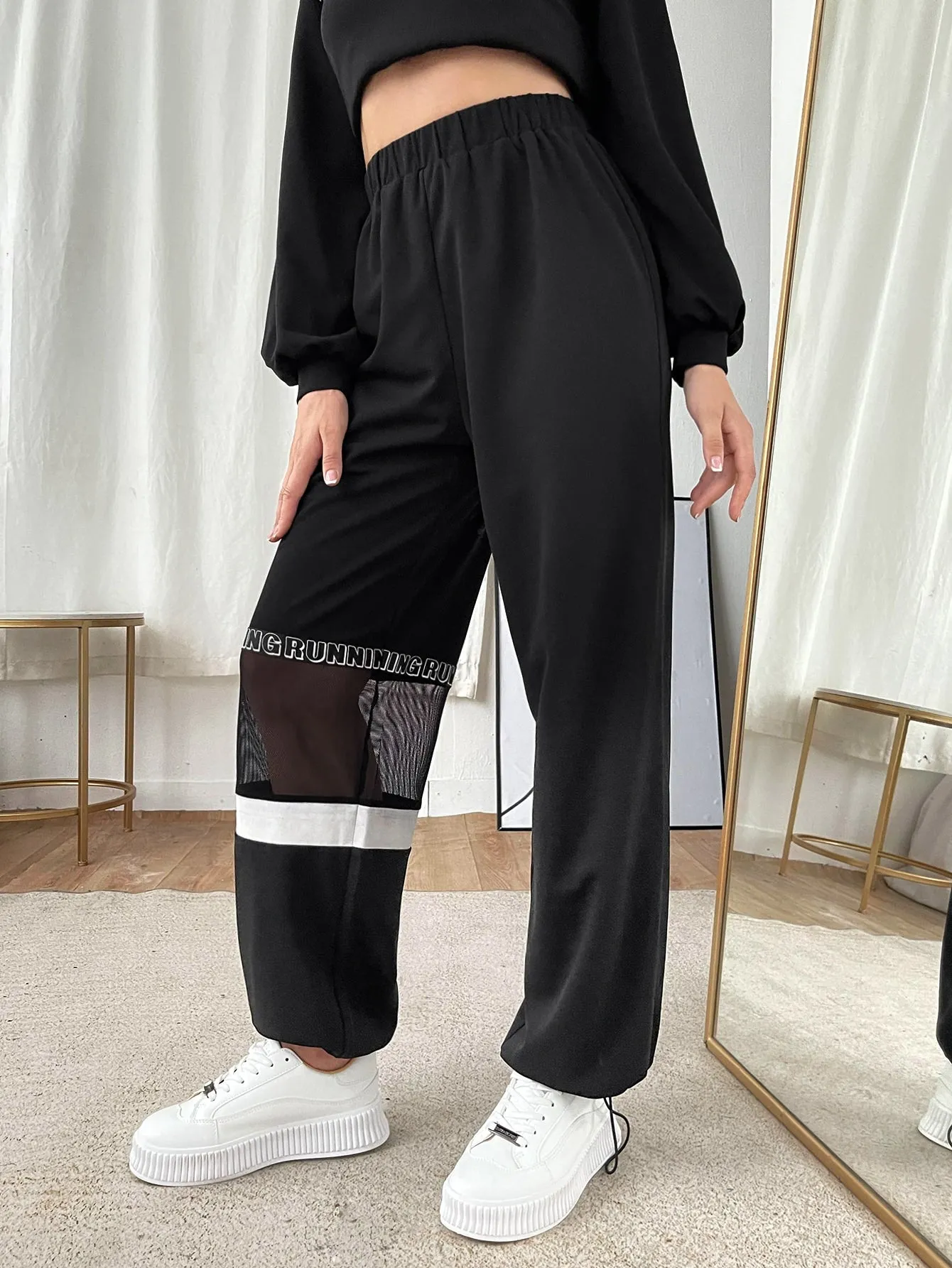 Letter Drawstring High Waist Long Women Sweatpants