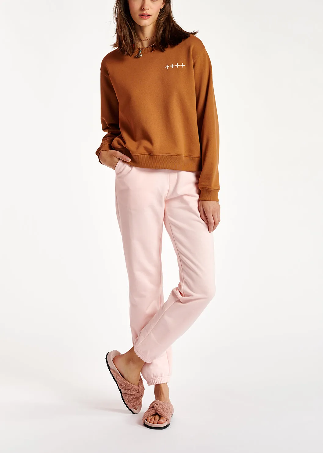 Light pink organic cotton-jersey sweatpants