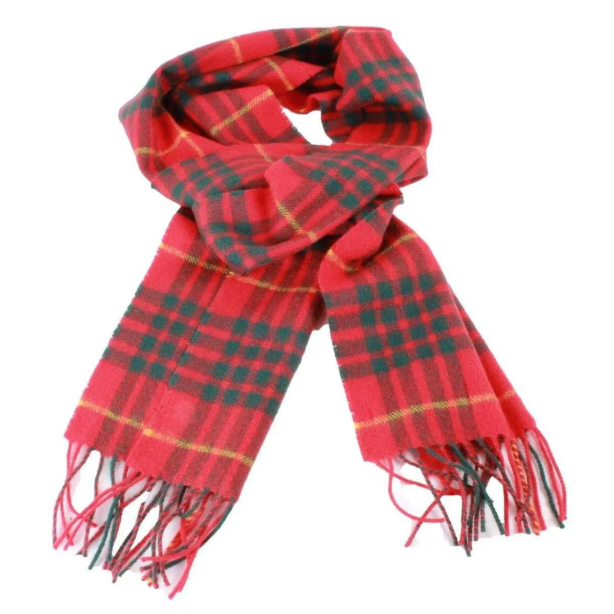 Locharron of Scotland Bowhill Cameron Clan Modern Lambswool Tartan Scarf - Red/Green/Yellow