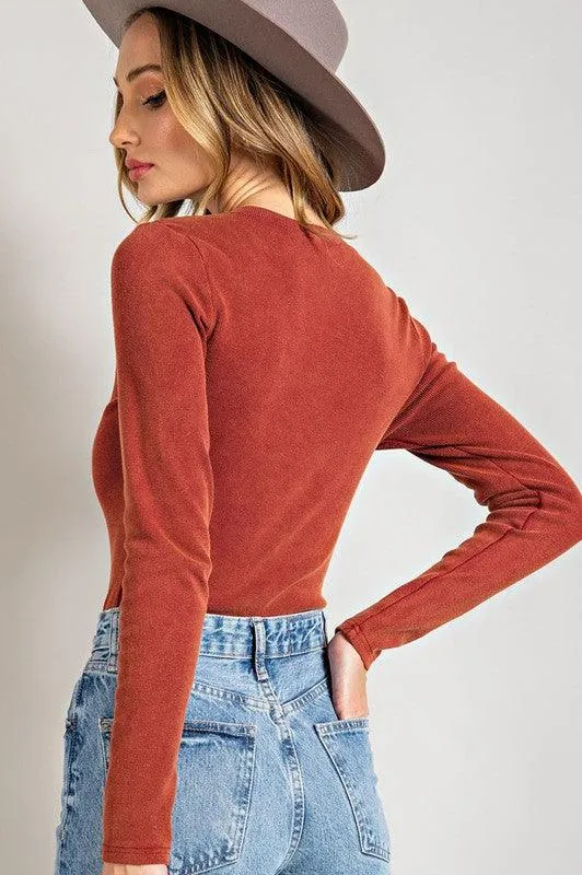 MARIA MINERAL WASHED HENLEY LONG SLEEVE BODYSUIT FINAL SALE