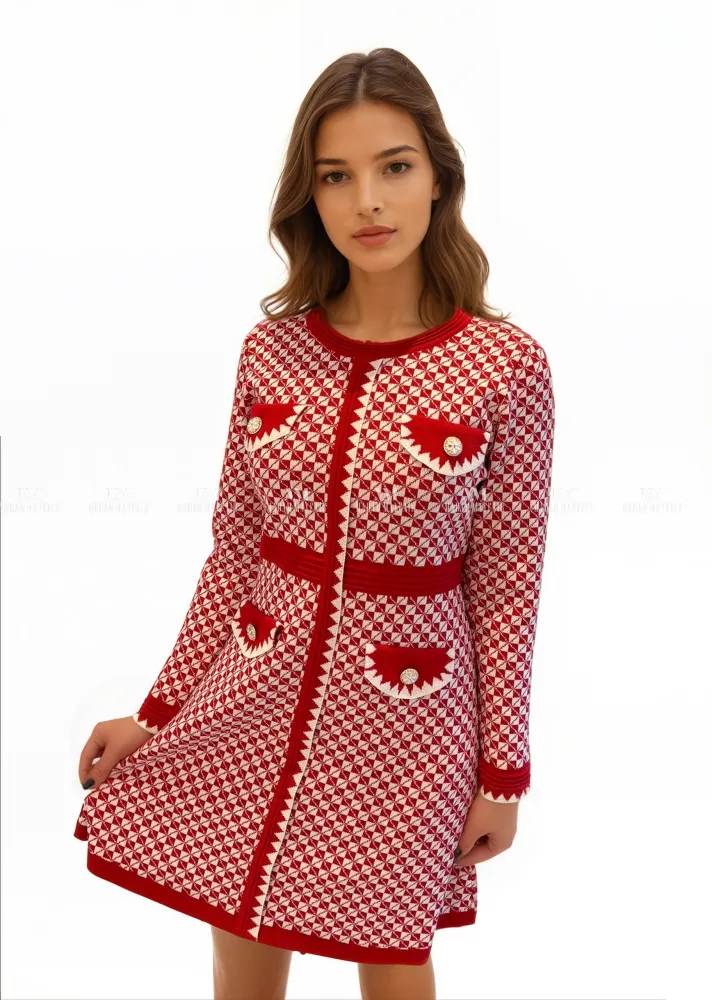 Mary Red Patterned Dress