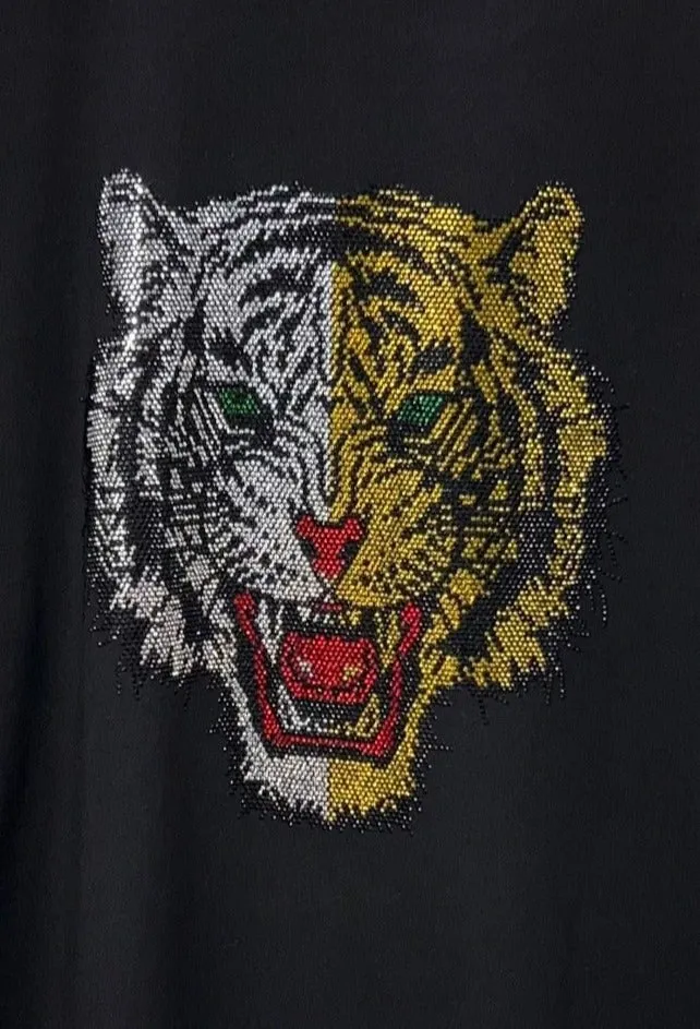 Men's Black Long Sleeves Graphic T-shirt Gold Stone Lion Head