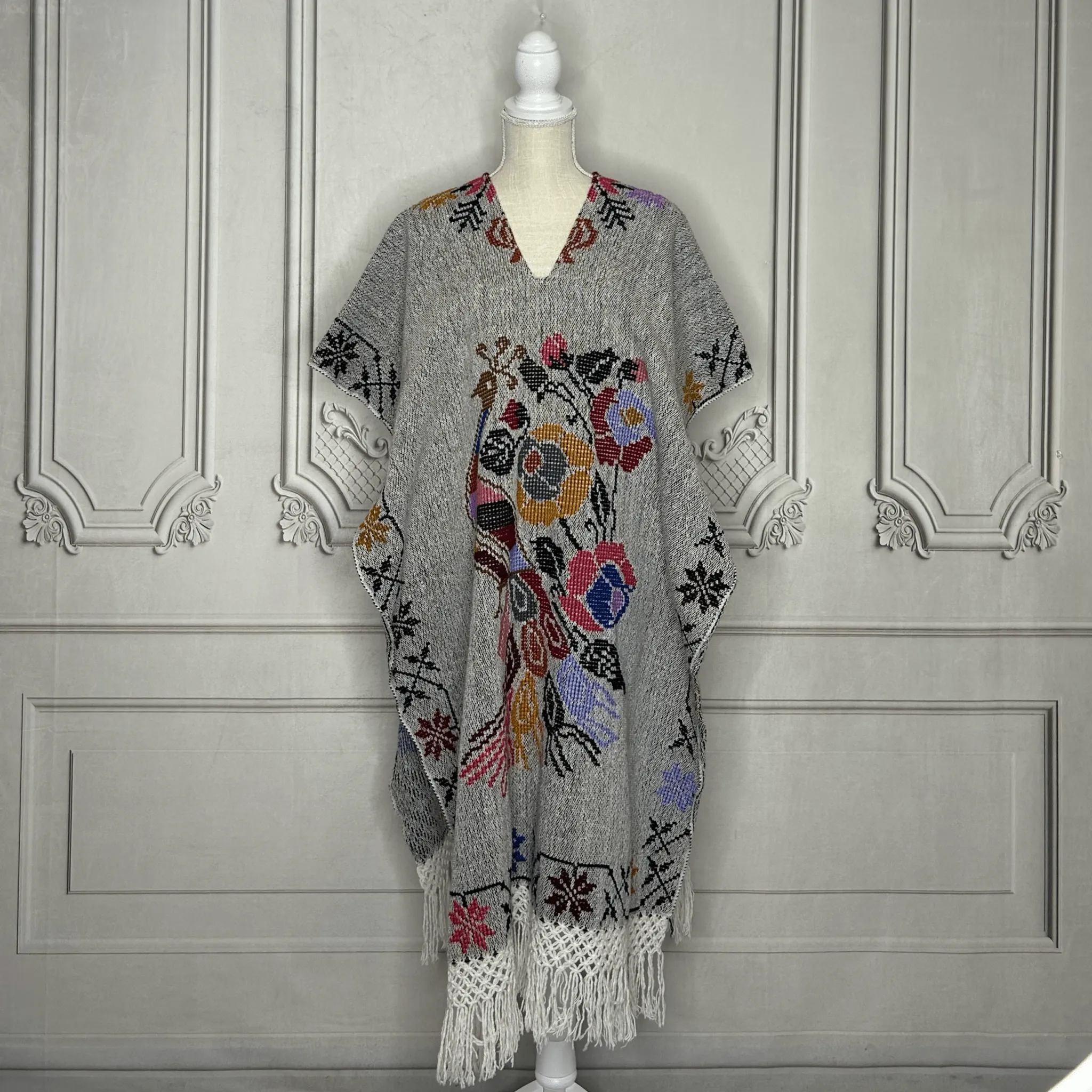 Mexican Poncho Cross Stitch Gray Peacock