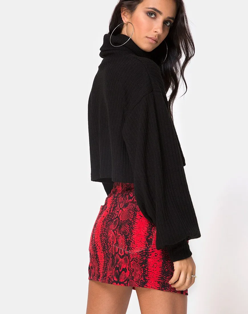 Mini Broomy Skirt in Red Snake