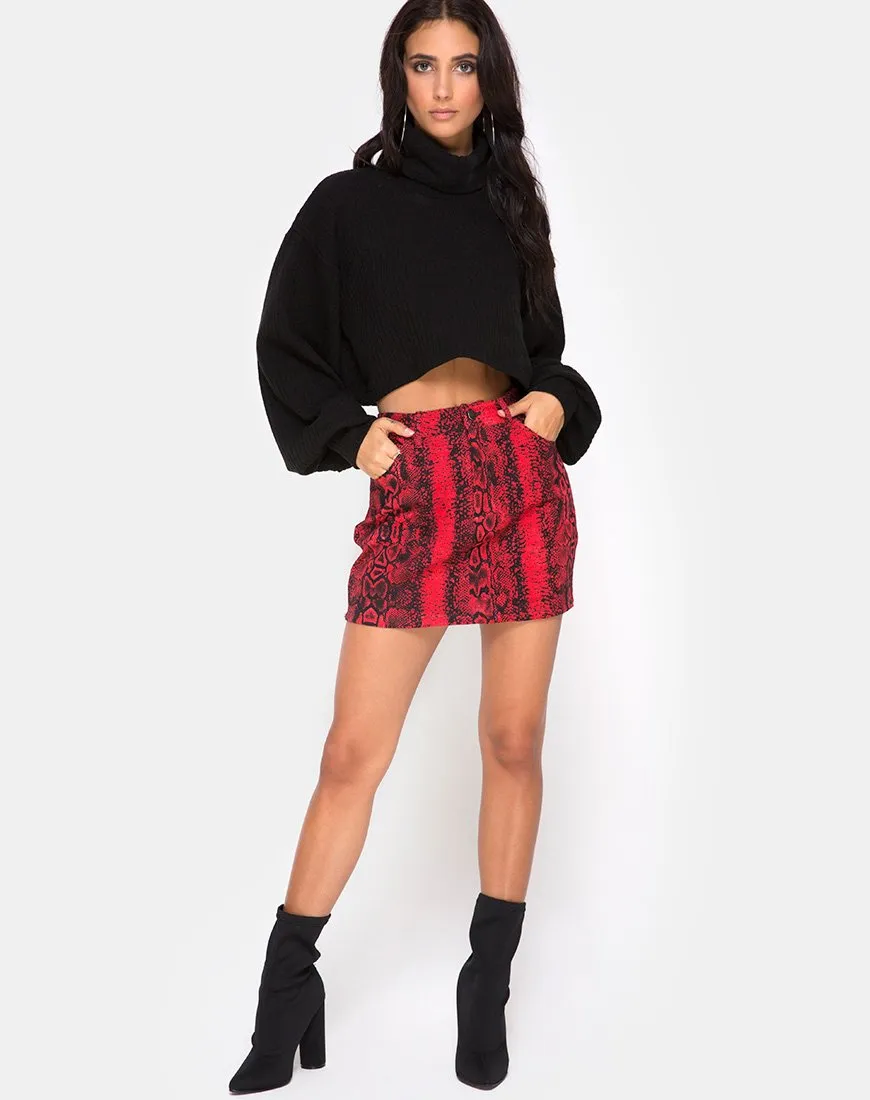 Mini Broomy Skirt in Red Snake