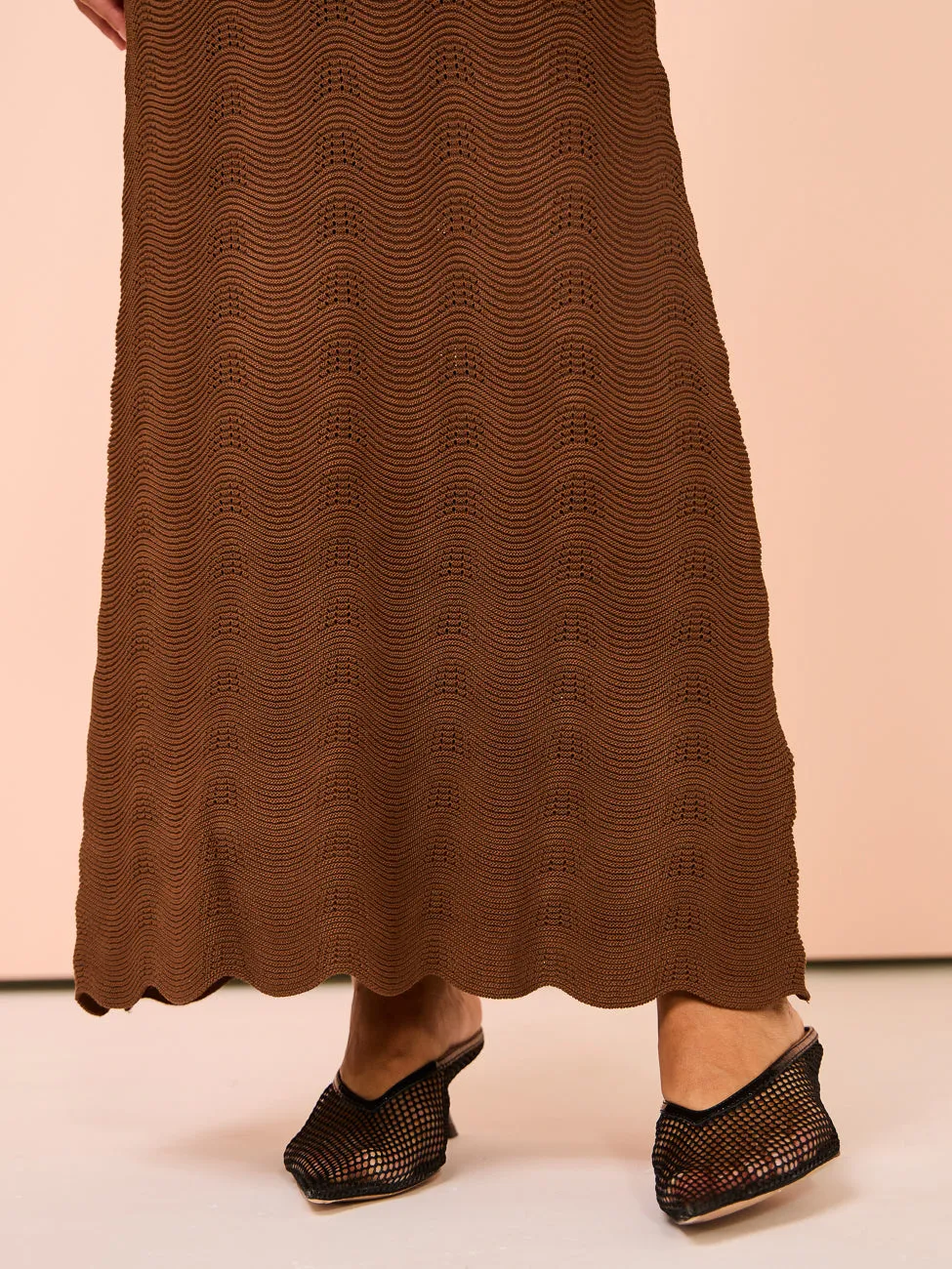 Mon Renn Waves Midi Dress in Mocha