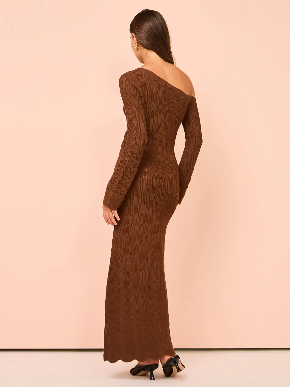 Mon Renn Waves Midi Dress in Mocha