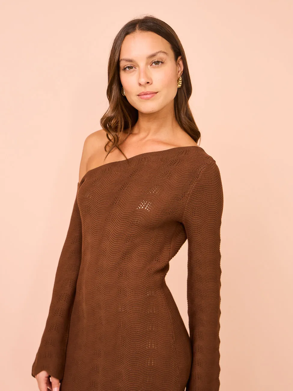 Mon Renn Waves Midi Dress in Mocha