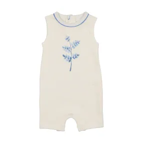 Mon Tresor Ivory & Blue Stem Stitch Boys Romper