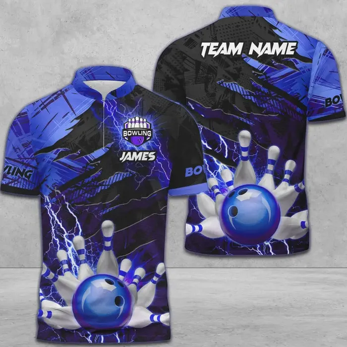 Multicolor Bowling And Pins Thunder Break Multicolor Option Customized Name 3D Shirt