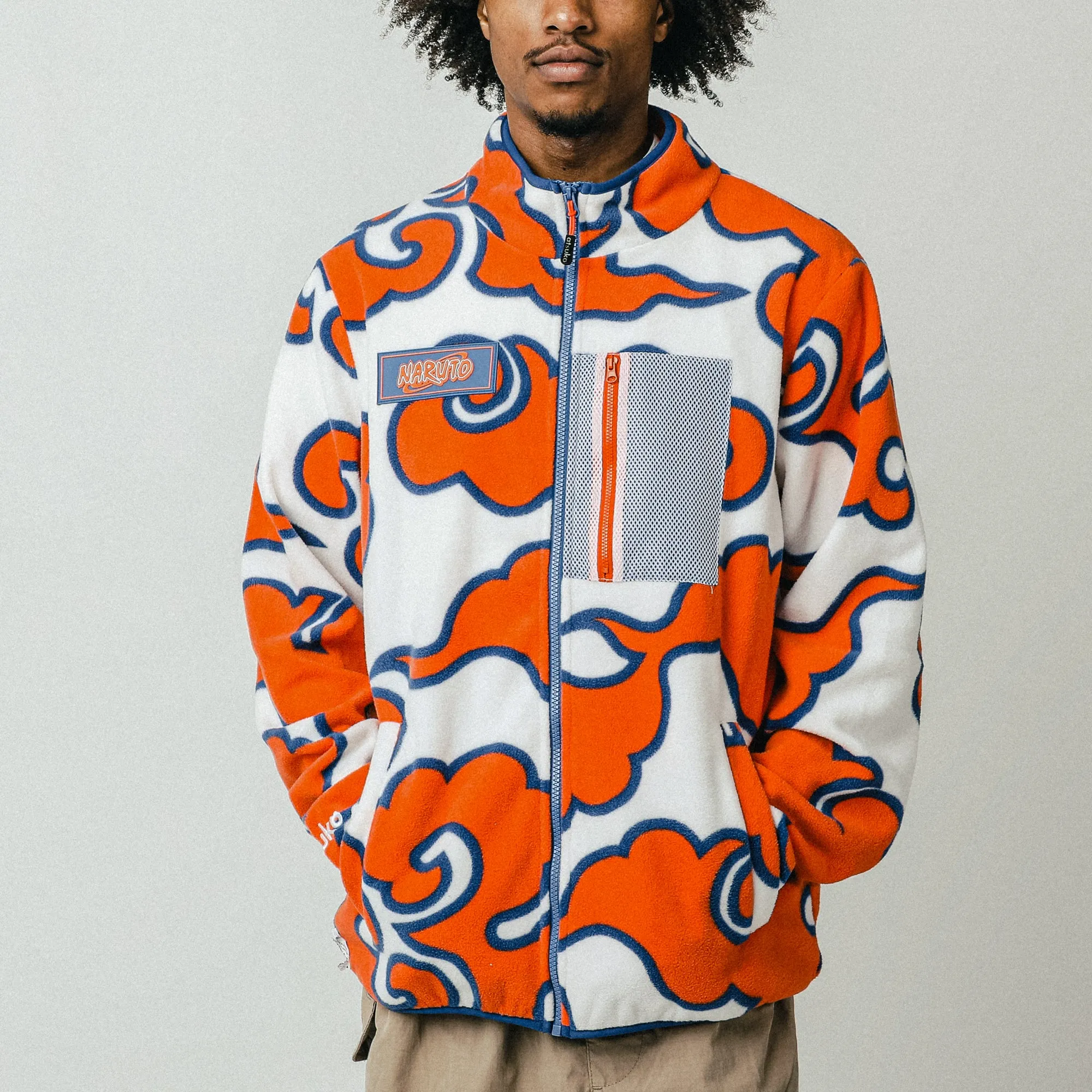 Naruto Orange Clouds Zip-Up Polar Fleece