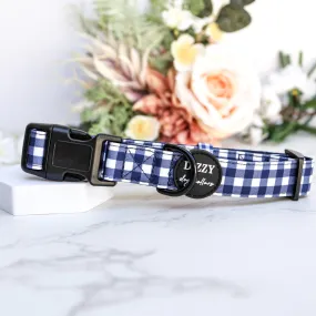 Navy Gingham Canvas & Neoprene Dog Collar