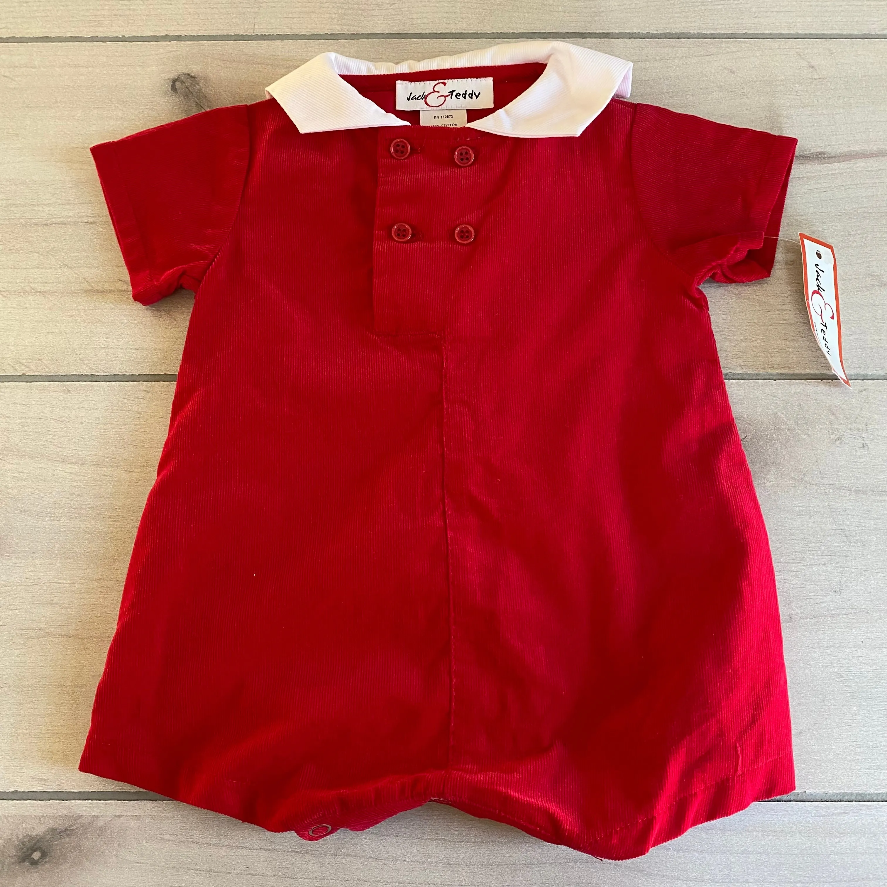 NEW Jack & Teddy Red Corduroy Collared Romper