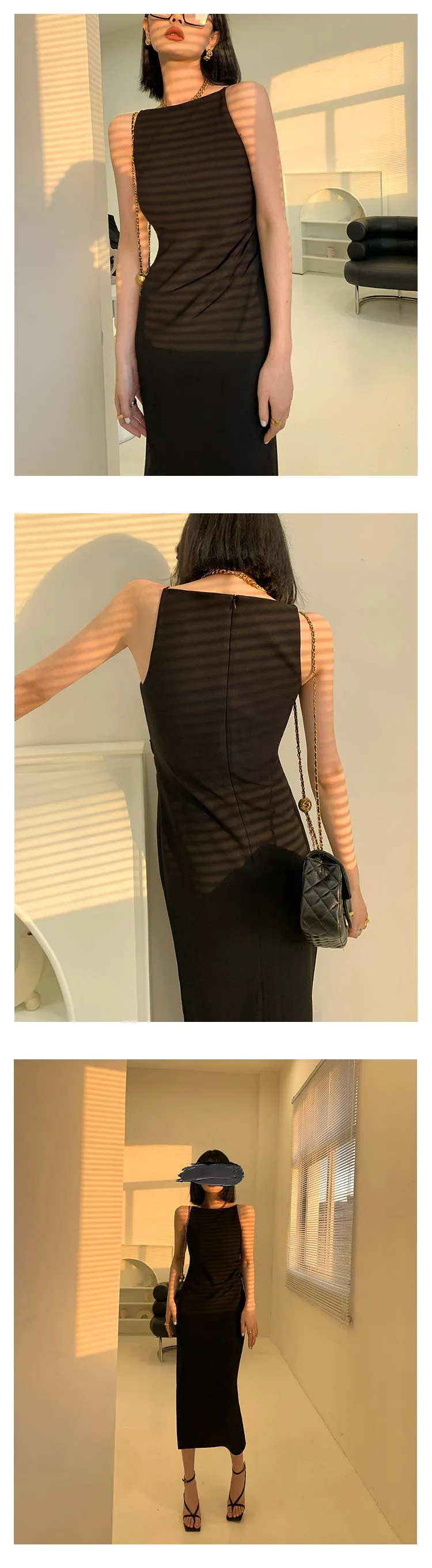 New spring and summer light luxury one-shoulder high-end slit dress- Tiomo black