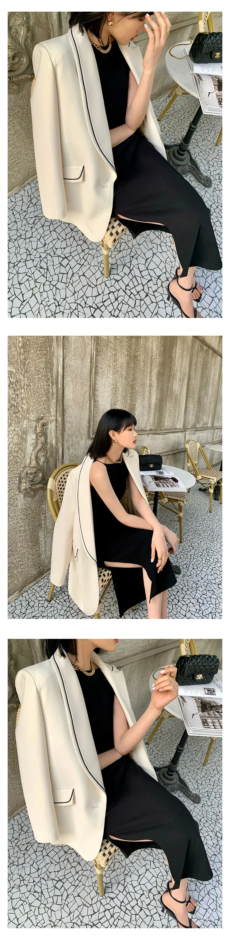 New spring and summer light luxury one-shoulder high-end slit dress- Tiomo black